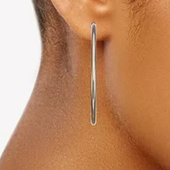 VERA WANG Rocker Chic Shiny Gunmetal 1.55" Hoop Earrings**NEW! - Picture 2 of 2